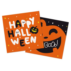 20 x "Happy Halloween" Cartoon Pumpkin Party Napkins - 30cm x 30cm