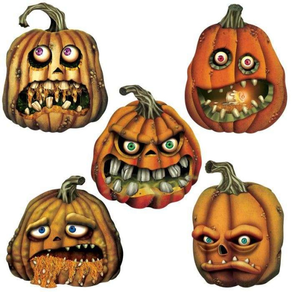 5 x Creepy Jack-O-Lantern Halloween Cutout Decorations - 25cm - 33cm
