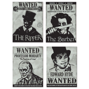 4 x Victorian Sherlock Holmes Wanted Poster Decorations - 38cm