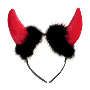 Red Devil Horns Headband with Black Fur