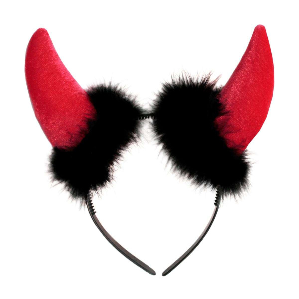 Red Devil Horns Headband with Black Fur