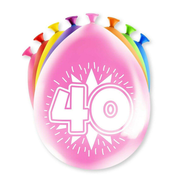 8 x 40th Birthday Colourful Deluxe Party Balloons - 30cm