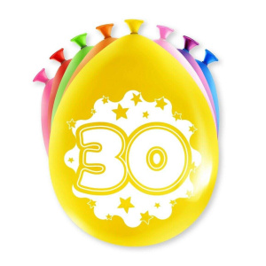 8 x 30th Birthday Colourful Deluxe Party Balloons - 30cm