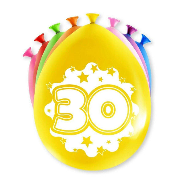 8 x 30th Birthday Colourful Deluxe Party Balloons - 30cm