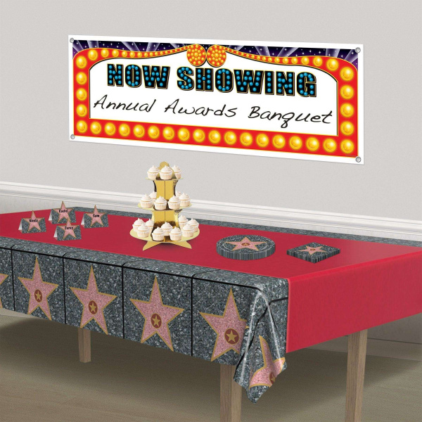 Hollywood Stars & Red Carpet Tablecloth - 2.7m x 1.4m