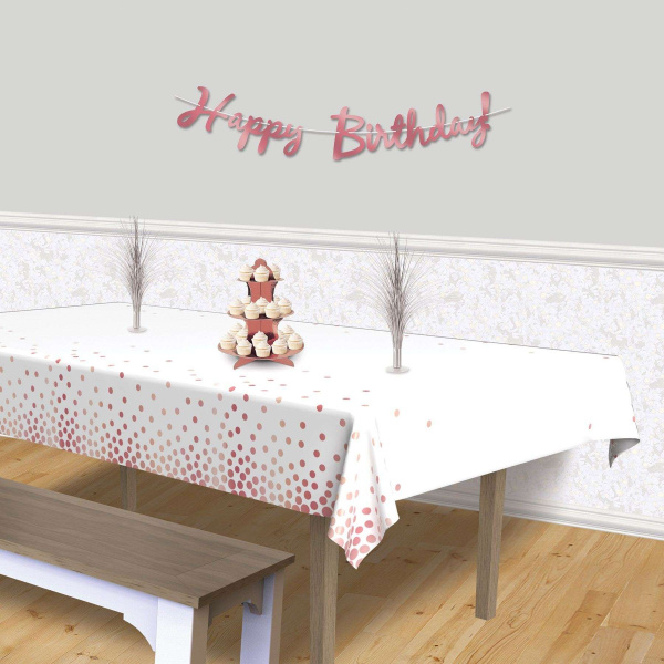 Metallic White & Rose Gold Dots Tablecloth - 2.7m x 1.4m