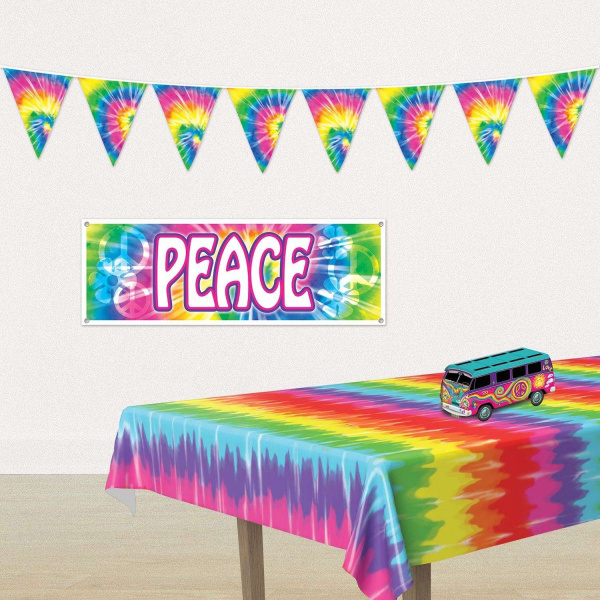 60's Hippie Tie-Dyed Triangle Party Bunting - 3.6m