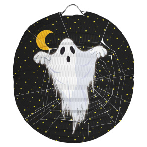 Halloween Ghost Round Hanging Lantern Decoration - 22cm