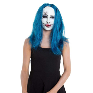 Sinister Creepy Woman With Blue Hair Horror Mask