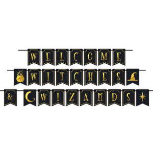 Foil "Welcome Witches & Wizards" Halloween Banner - 3.6m x 15cm