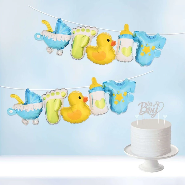 2 x Cute Baby Boy Blue Foil Balloon Banner - 1.5m x 24cm