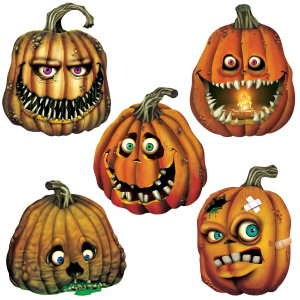 5 x Creepy Jack-O-Lantern Halloween Cutout Decorations - 25cm - 33cm