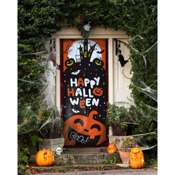 Fabric "Happy Halloween" Spooky Scene Door Cover - 2.5m x 80cm