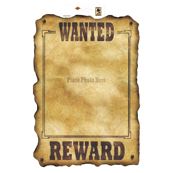 Wild West "Wanted" Sign Cutout Decoration - 43cm x 30cm