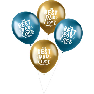 4 x "Best Dad Ever" Teale & Gold Latex Party Balloons - 33cm