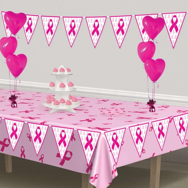 Breast Cancer Awareness Pink Ribbon Triangle Bunting - 3.6m