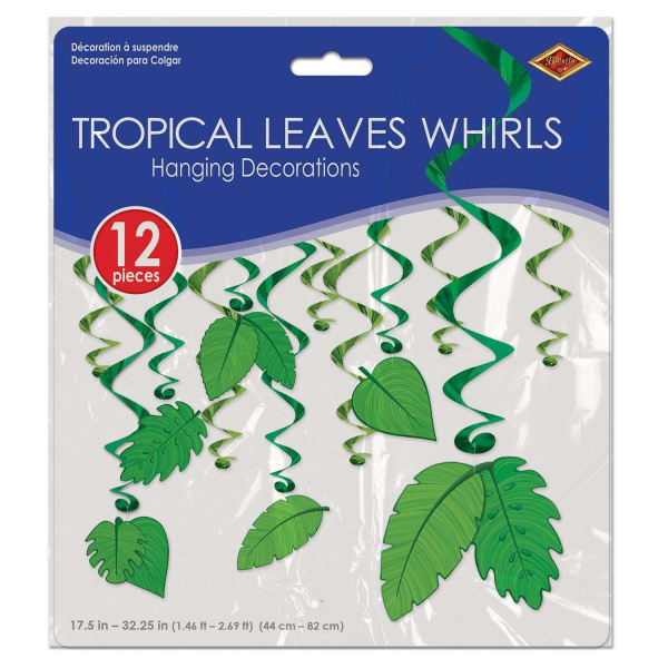 12 x Tropical Leaves Hanging Whirls - 44cm - 81cm