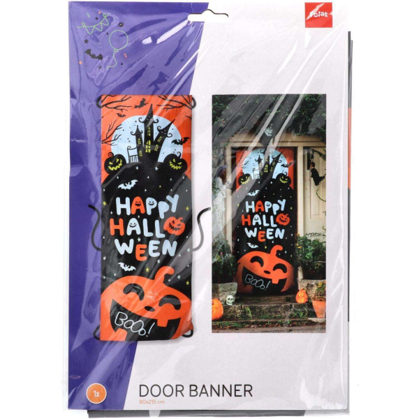 Fabric "Happy Halloween" Spooky Scene Door Cover - 2.5m x 80cm