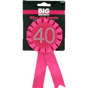 Hot Pink 40th Birthday Diamante Rosette Badge