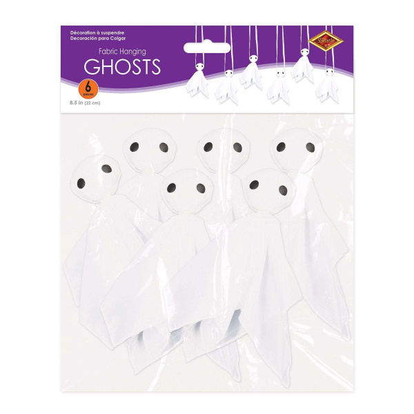 6 x Hanging Fabric Ghost Decorations - 21cm