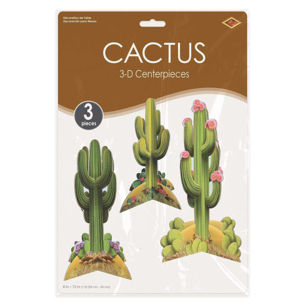 3 x 3D Wild West Desert Cactus Table Decorations - 20cm - 30cm