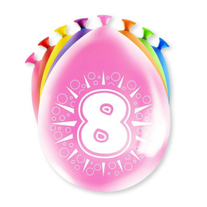 8 x 8th Birthday Colourful Deluxe Party Balloons - 30cm