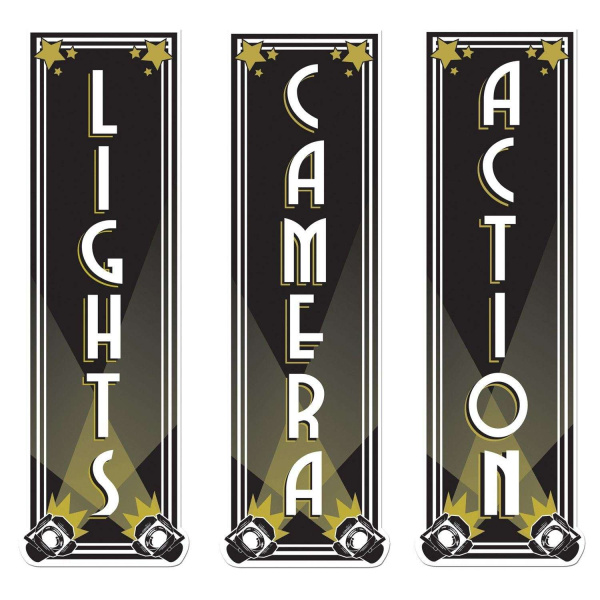 3 x Awards Night "Lights, Camera, Action" Cutout Decorations - 48cm