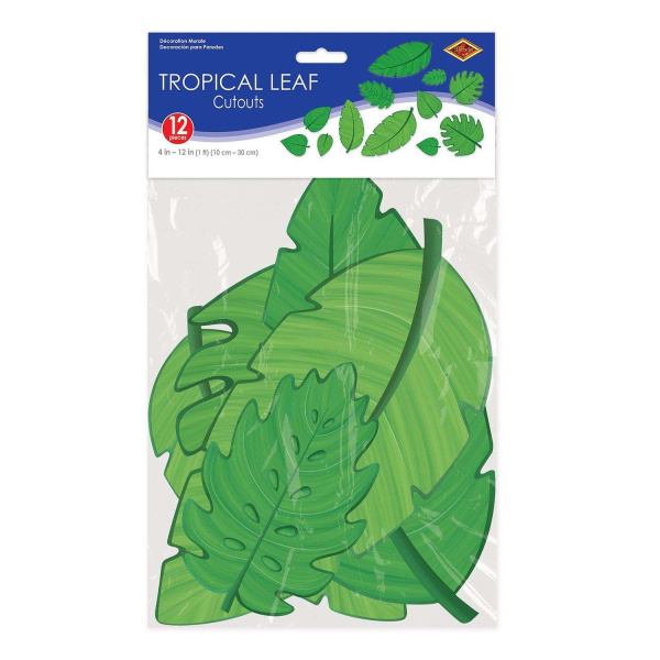 12 x Tropical Leaves Cutout Decorations - 10cm - 30cm