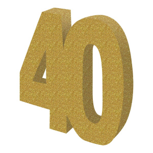 3D 40th Birthday Glitter Gold Table Decoration - 20cm x 20cm x 2.5cm