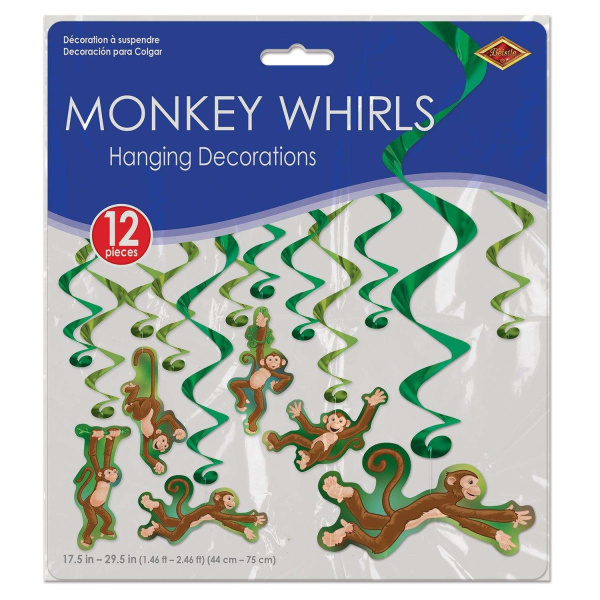 12 x Silly Monkeys Hanging Whirls -  44cm - 74cm