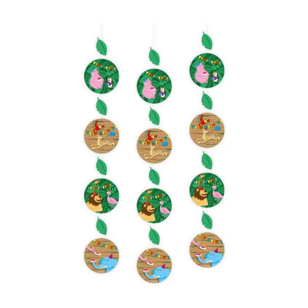 3 x Cartoon Birthday Jungle Animals Hanging Decorations - 1.2m