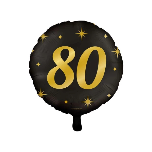 80th Birthday Black & Gold Foil Balloon - 46cm