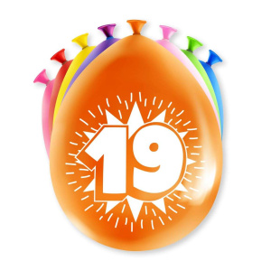 8 x 19th Birthday Colourful Deluxe Party Balloons - 30cm