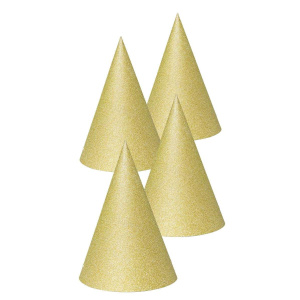 4 x Gold Glitter Finish Card Party Hats