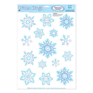 15 x Crystal Snowflake Clings Peel & Place Decorations
