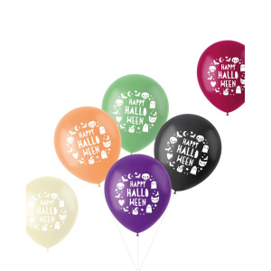 6 x Cartoon "Happy Halloween" Colourful Latex Party Balloons - 33cm