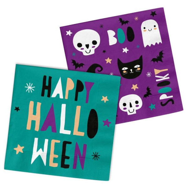 20 x Cartoon "Happy Halloween" Colourful Napkins - 33cm