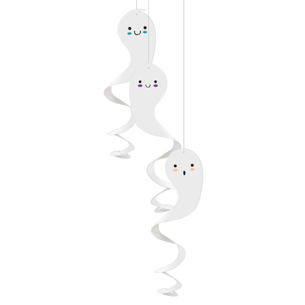 6 x Cute Cartoon Ghosts Halloween Hanging Whirls - 55cm