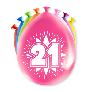 8 x 21st Birthday Colourful Deluxe Party Balloons - 30cm