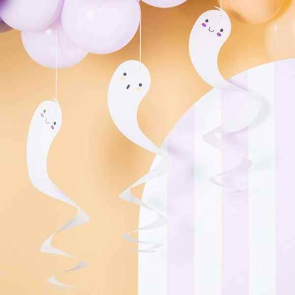 6 x Cute Cartoon Ghosts Halloween Hanging Whirls - 55cm
