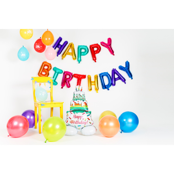 Birthday Cake "Happy Birthday" Foil Balloon with Base - 72cm