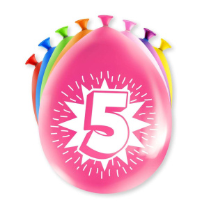 8 x 5th Birthday Colourful Deluxe Party Balloons - 30cm