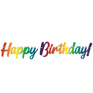 Multicoloured "Happy Birthday" Script Letter Banner - 1.2m x 21cm