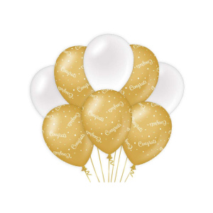 8 x White & Gold "Congrats" Deluxe Party Balloons - 30cm