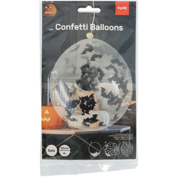 4 x Clear Balloons Filled With Bat Confetti - 30cm