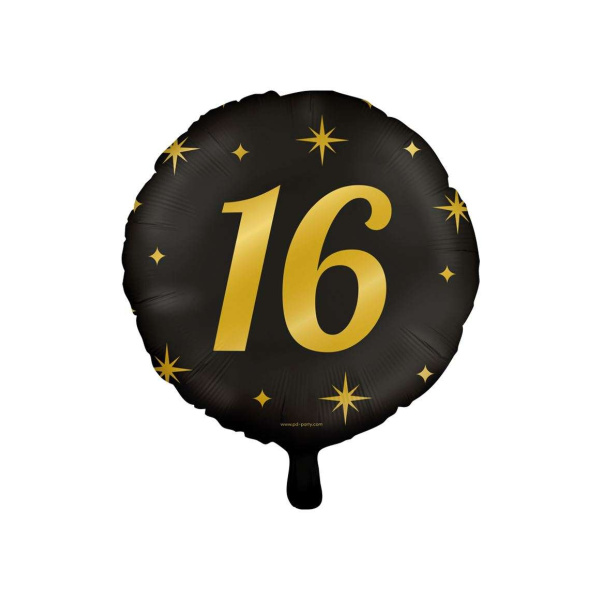 16th Birthday Black & Gold Foil Balloon - 46cm