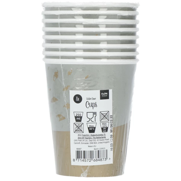 8 x Golden Dawn Grey & Gold Party Cups - 250ml