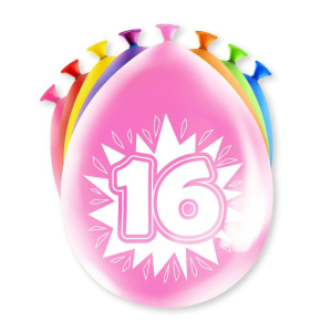 8 x 16th Birthday Colourful Deluxe Party Balloons - 30cm