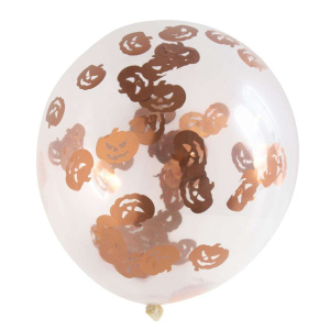 4 x Clear Balloons Filled With Pumpkin Confetti - 30cm