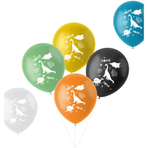 6 x Cartoon Dino Roars Dinosaur Latex Party Balloons - 33cm